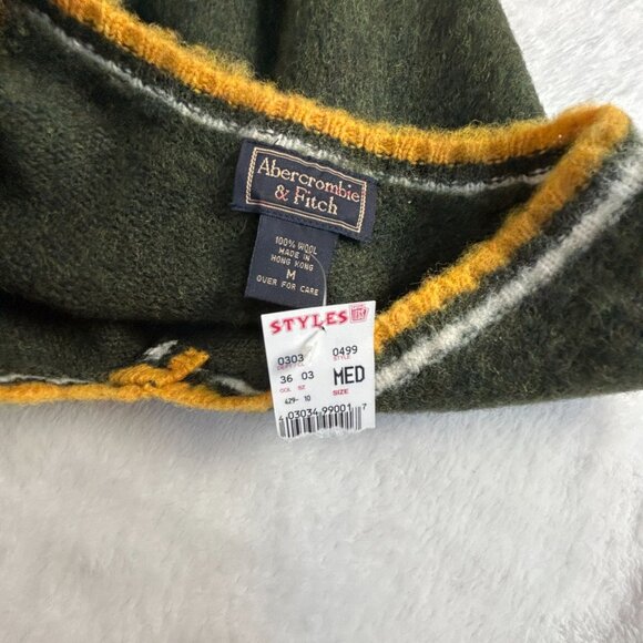 Abercrombie & Fitch Womens Wool Knit V-Neck Sweater Vest Medium Green/White Trim - Picture 3 of 7